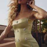 CELESTE CRYSTAL CHARTREUSE MINI DRESS