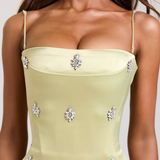 CELESTE CRYSTAL CHARTREUSE MINI DRESS