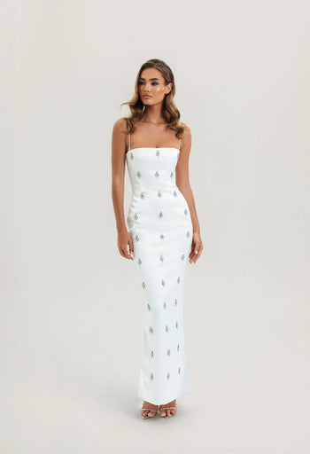 CELESTE CRYSTAL WHITE MAXI DRESS