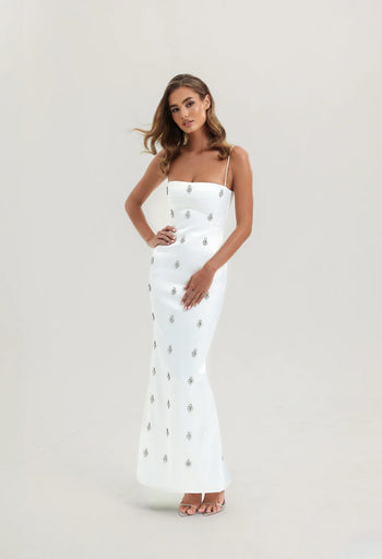 CELESTE CRYSTAL WHITE MAXI DRESS