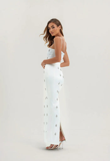 CELESTE CRYSTAL WHITE MAXI DRESS