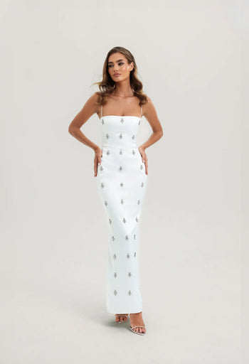 CELESTE CRYSTAL WHITE MAXI DRESS