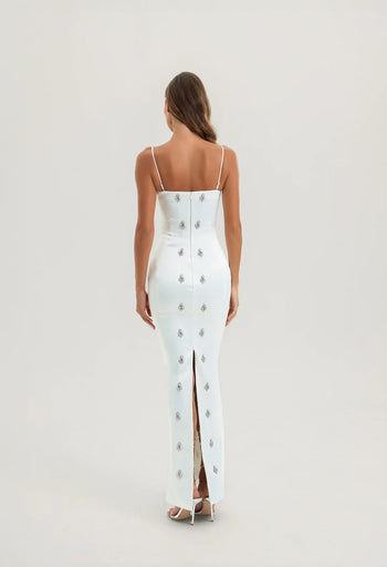 CELESTE CRYSTAL WHITE MAXI DRESS