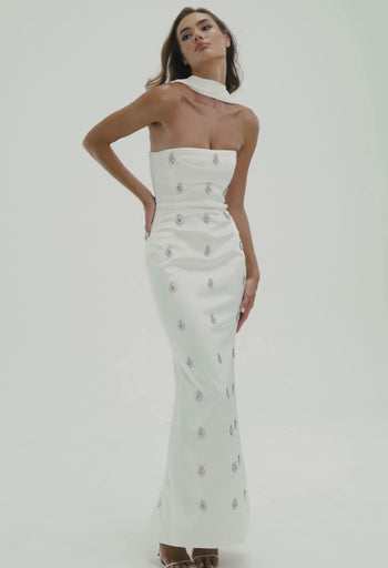 CELESTE CRYSTAL WHITE MAXI DRESS